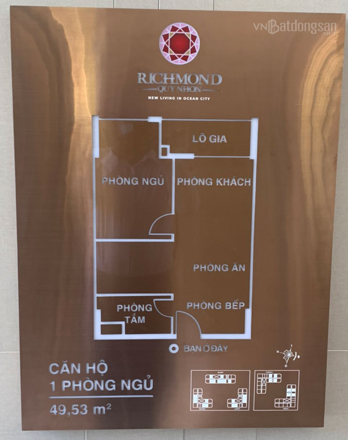 Mẫu thiết kế căn hộ 1 ph&ograve;ng ngủ - Căn hộ Richmond Quy Nhơn