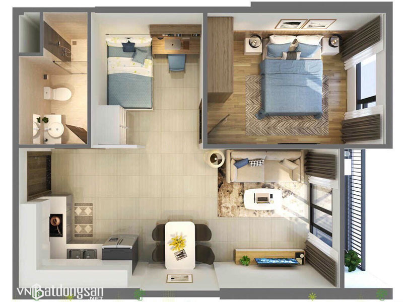 Mẫu thiết kế căn hộ 1 ph&ograve;ng ngủ - Căn hộ Richmond Quy Nhơn