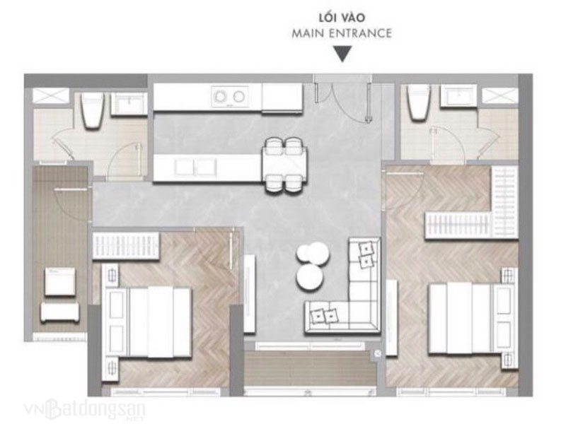 Mẫu thiết kế căn hộ 2 ph&ograve;ng ngủ - Căn hộ Richmond Quy Nhơn